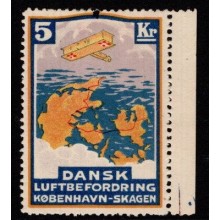 1919 Danmark - 5 kr. Dansk Luftbefordring - København-Skagen - Ustemplet.